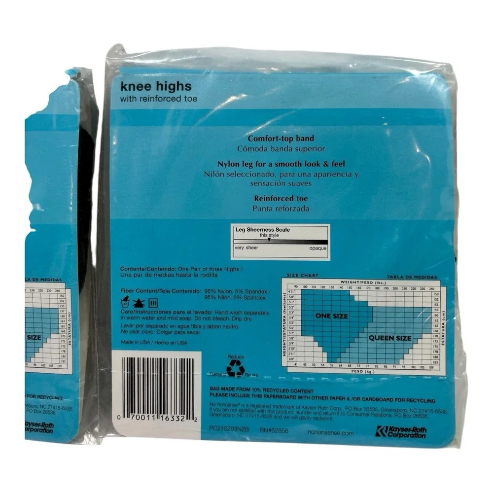 1 Off Black / 1 Jet Black- No Nonsense Knee Highs Reinforced Toe Size‎ Q NEW USA